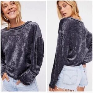 Free People Milan Gray Velour Crushed Velvet Pullover Top
